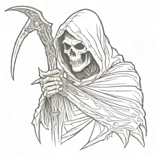 grim reaper head with scythe tattoo design idea