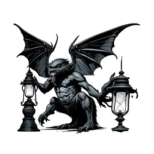 Mothman holding a gas lamp tattoo design idea