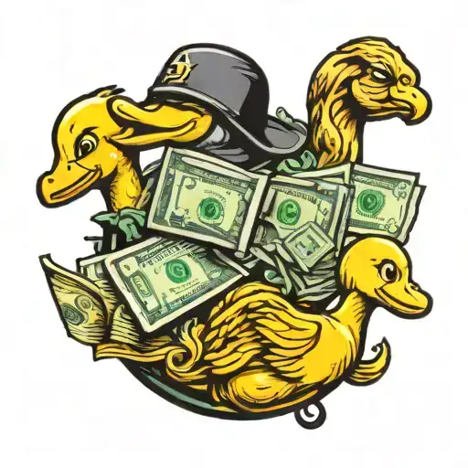 rubber duck, money emoji, strong arm emoji in a line tattoo design idea