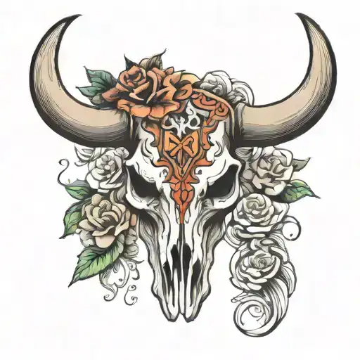 western bull skull tattoo design idea