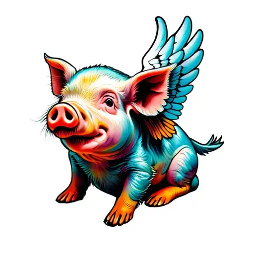 flying pig with wings sitting tattoo design idea