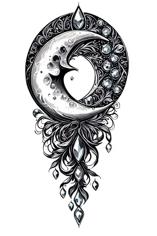 halfmoon jeweled tattoo design idea