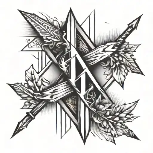 three arrows pointing up in a vertical line with the initial H, M, D as the last arrow tattoo design idea