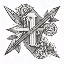 three arrows pointing up in a vertical line with the initial H, M, D as the last arrow tattoo design idea