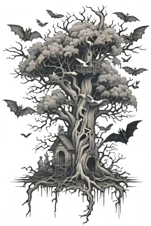 poison tree, bats tattoo design idea
