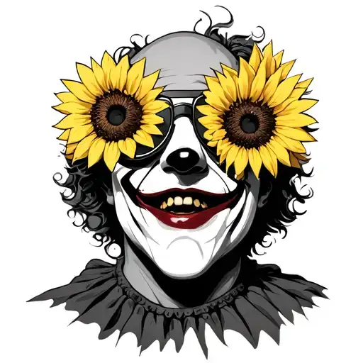 Art the clown from Terrifier wearing sunflower sunglasses tattoo design idea