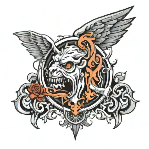 A symbolic tattoo design representing the concept of loyalty in a creative and abstract way, incorporating elements of family and business tattoo design idea