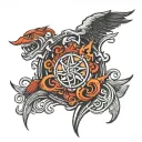 A symbolic tattoo design representing the concept of loyalty in a creative and abstract way, incorporating elements of family and business tattoo design idea