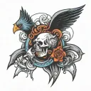 A symbolic tattoo design representing the concept of loyalty in a creative and abstract way, incorporating elements of family and business tattoo design idea