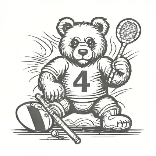 cool bear wearing # 44 football jersey holding a pool cue stick tattoo design idea