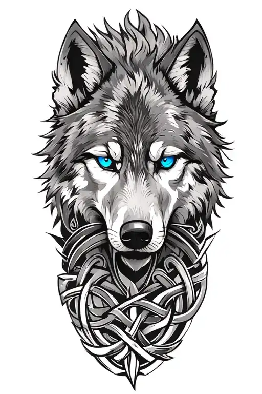 wolf with blue eyes on armor tattoo design featuring Celtic trinity knot  tattoo design idea