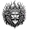 Spiritual art style (with mandala, flames, veal + Nandi + Narasimha) tattoo design idea