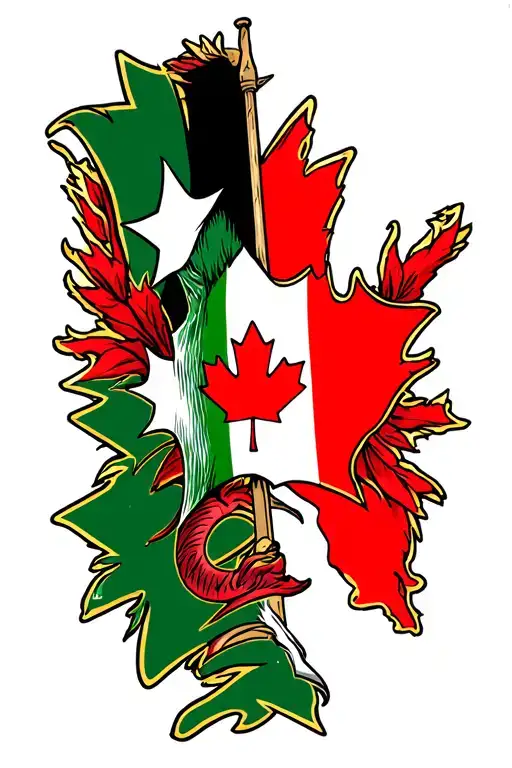 Canadian and Nigerian flag intertwined tattoo design idea