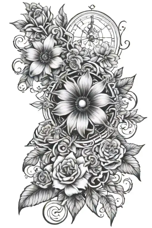 divine timing words with flowers tattoo design idea