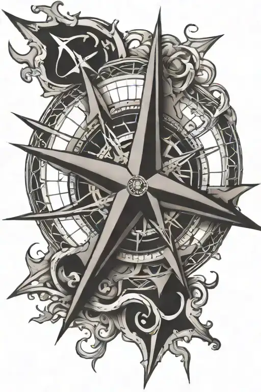 nautical star with compass intertwined tattoo design idea
