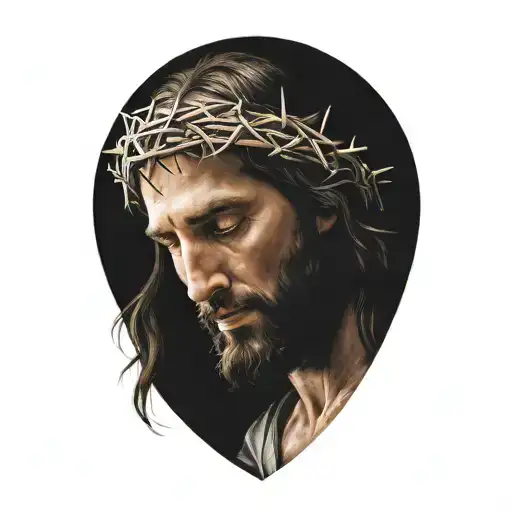Hyper realistic portrait of Jesus Christ with a crown of thorns  tattoo design idea
