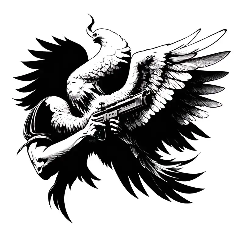 anjo com arma tattoo design idea