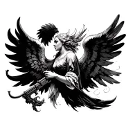 anjo com arma tattoo design idea