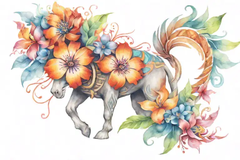 mayan warrior flowers tattoo design idea