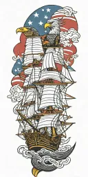 clipper ship, eagle soaring eagle tattoo design idea