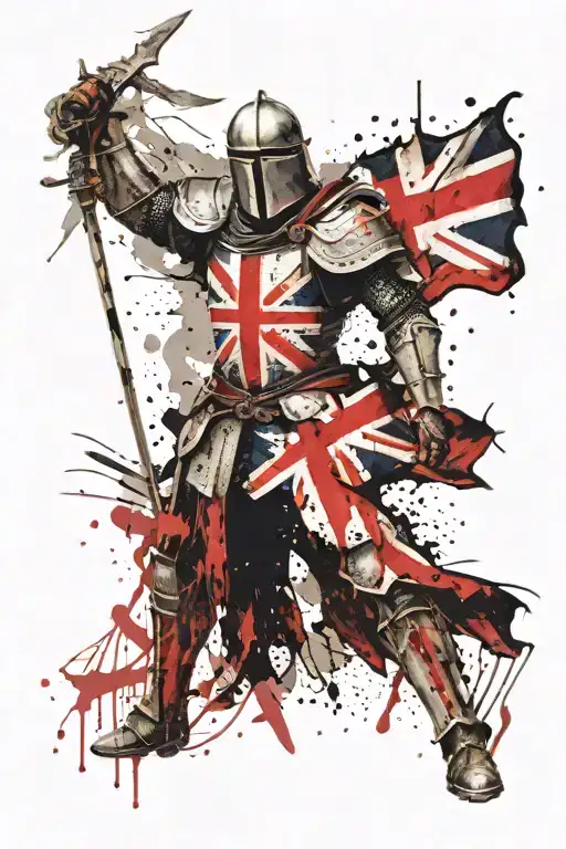 Crusader knight British flag morphing tattoo design idea