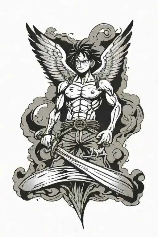 angel wing left one piece luffy tattoo design idea