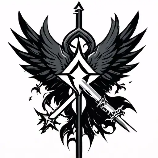 hyrule symbol, jedi symbol, and rebellion phoenix black mage from final fantasy tattoo design idea