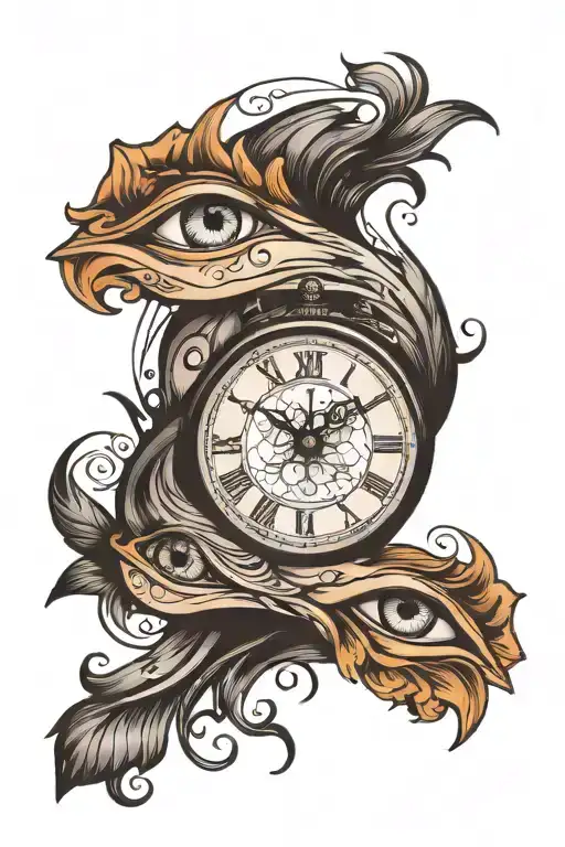 clock with woman's eye looking forward with tattoo design idea