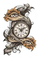 clock with woman's eye looking forward with tattoo design idea