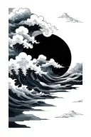 Cloud waves traditional Japanese background black tattoo design idea