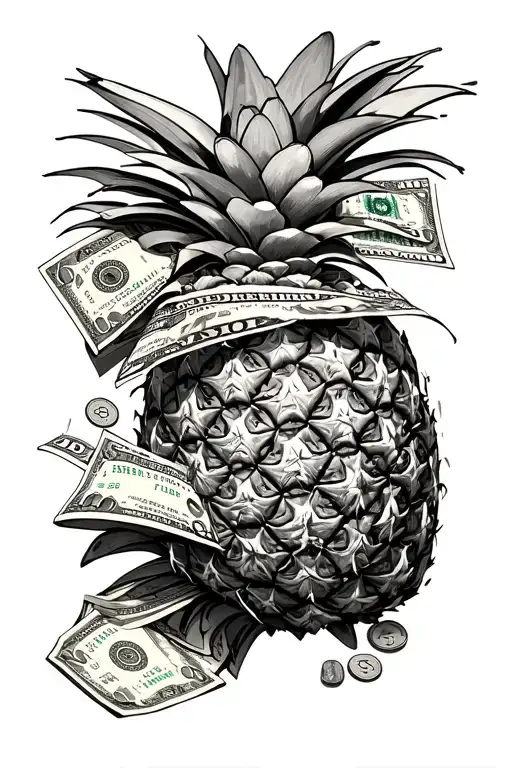 casino money travel engine women upside pineapple tattoo design idea