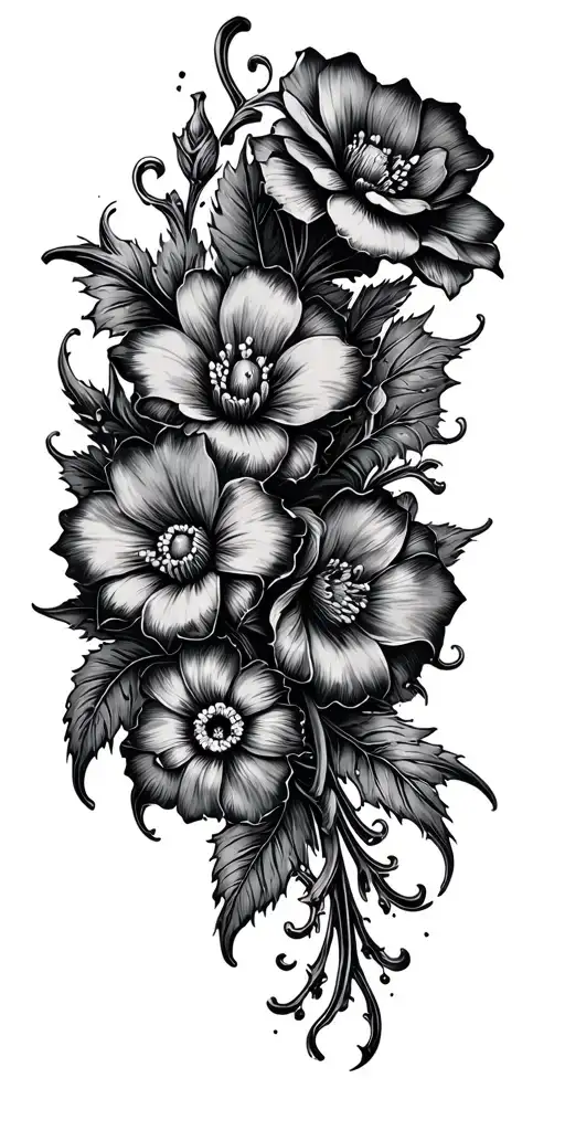 gothic flowers decayed  tattoo design idea