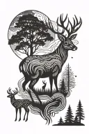 Stylezed blurred out deer in pin forrest full moon tattoo tattoo design idea