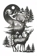 Stylezed blurred out deer in pin forrest full moon tattoo tattoo design idea