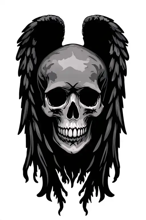 skull and angel simple outline tattoo design idea