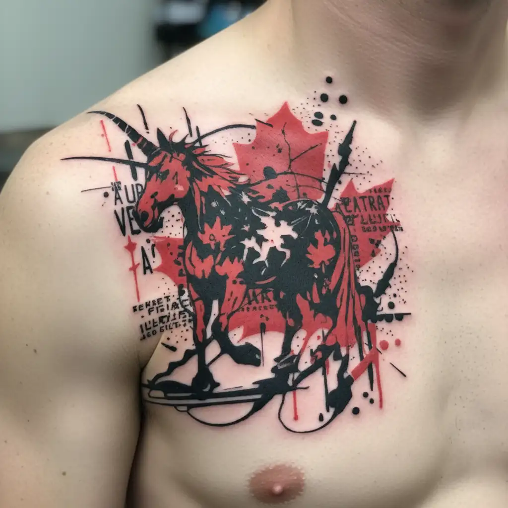 Canadian Mapleleaf and Scottish unicorn surrounded tattoo design idea