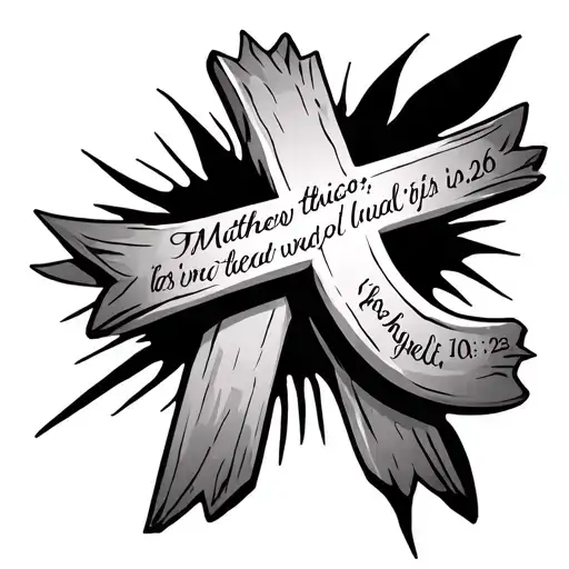 Cross tattoo with the verse Matthew 19:26 tattoo design idea