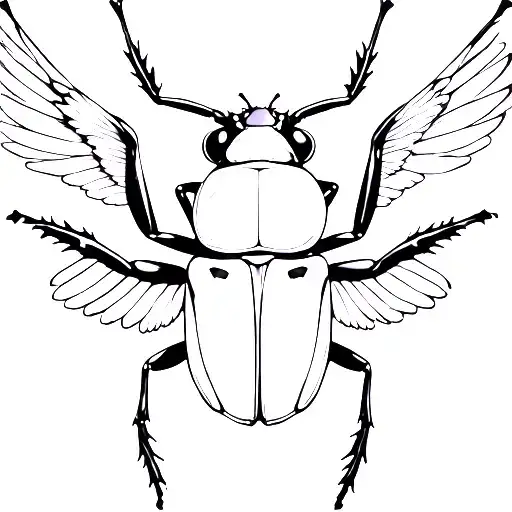 beetle with open wings spread wide with woman faces on the base of its wings  tattoo design idea