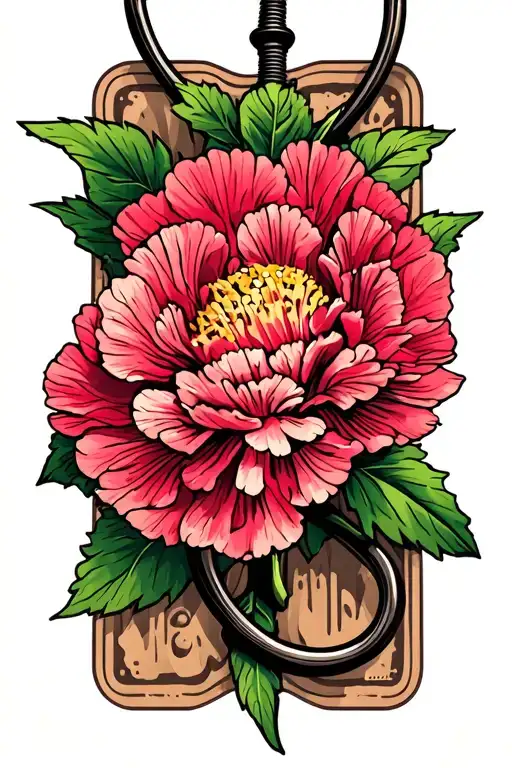 Fishing Hook with Carnation Flower tattoo design idea