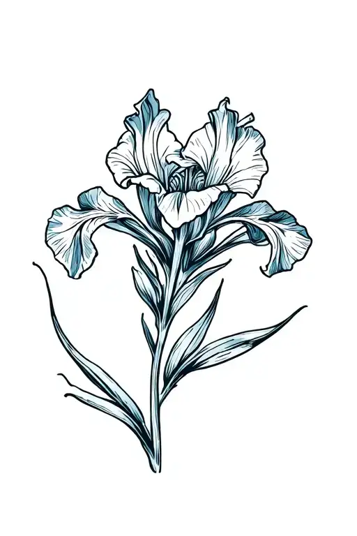 iris flower flowing off on post stamp tattoo design idea