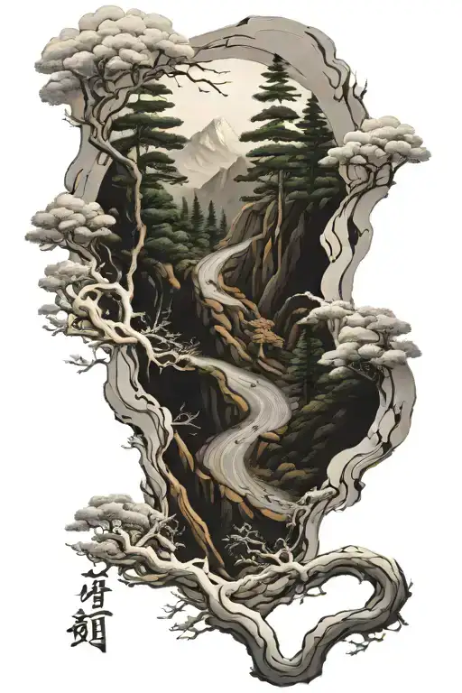 Japanese Mountain Road tattoo design idea