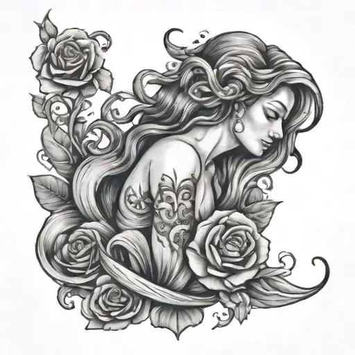 Aquarius, rose, loyal, affectionate,love, family tattoo design idea