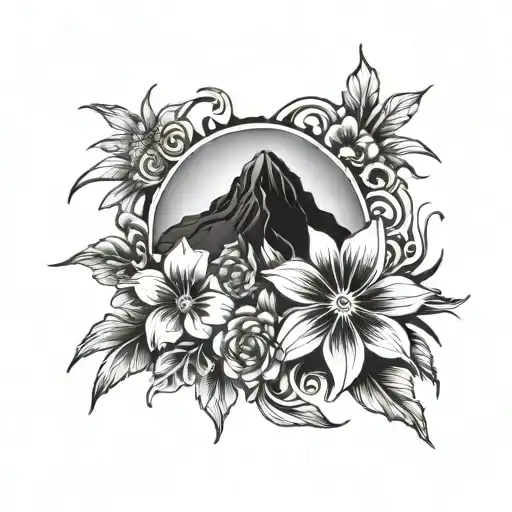 Maui volcano flower surrounded tattoo design idea