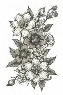 carnation, daisy, larkspur, asters, narcissus flowers tattoo design idea