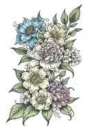 carnation, daisy, larkspur, asters, narcissus flowers tattoo design idea
