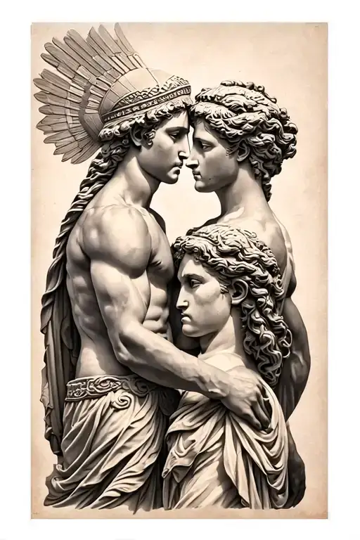 Athena and Apollo greek god tattoo design idea