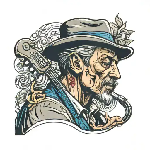 blues musician lonely man tattoo design idea