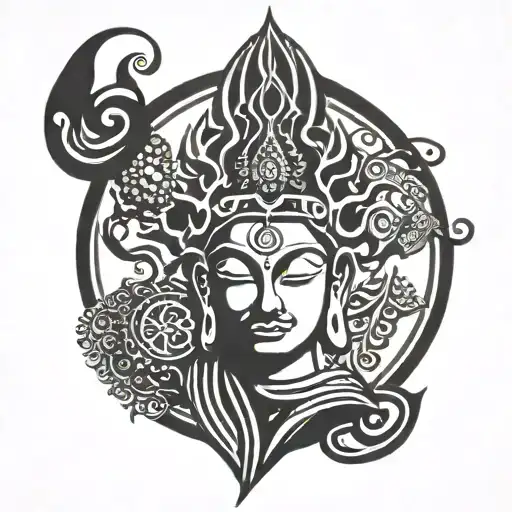 This is a scalp tatoo design for head. A bodhi tree where Budda is sitting in the middle with LOrd Shiva on the left and tattoo design idea
