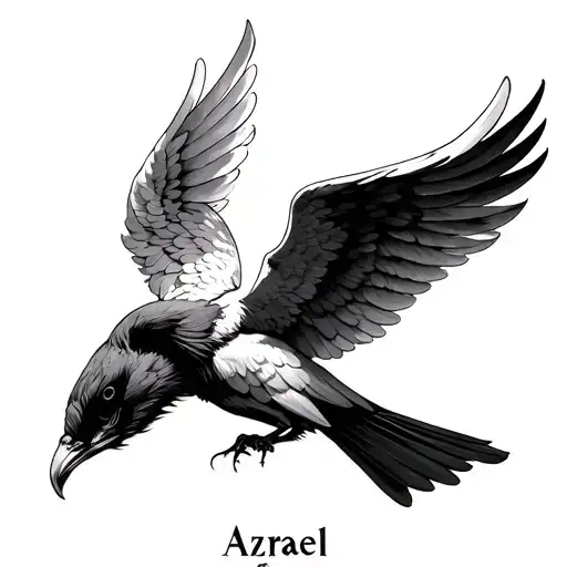 name azrael with angel bird tattoo design idea