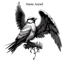 name azrael with angel bird tattoo design idea